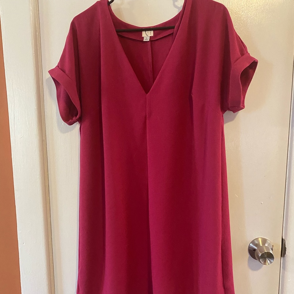 Pink midi dress w/ button down back.